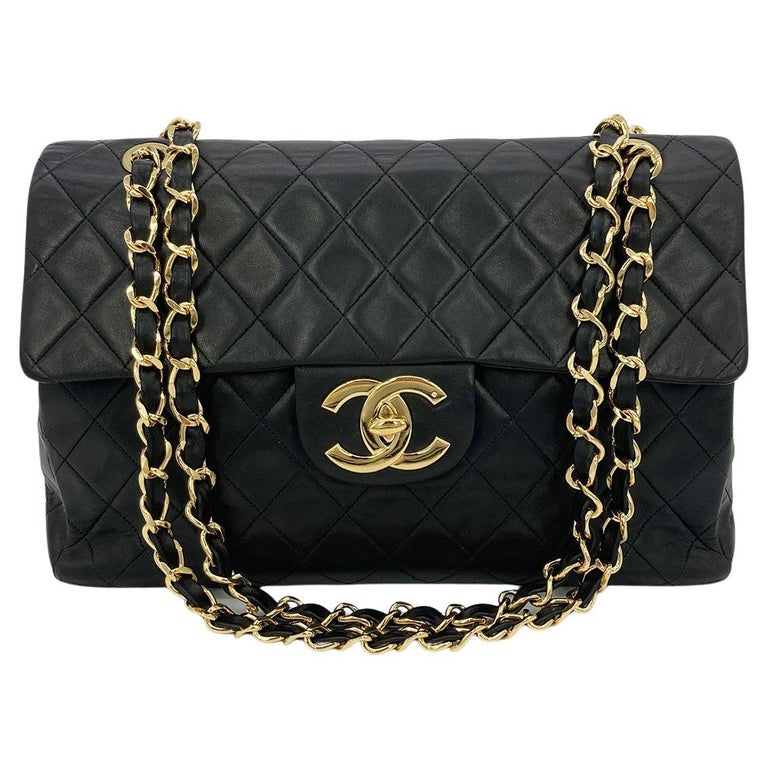 Vintage Chanel Black Quilted Lambskin Maxi Classic Flap  For Sale