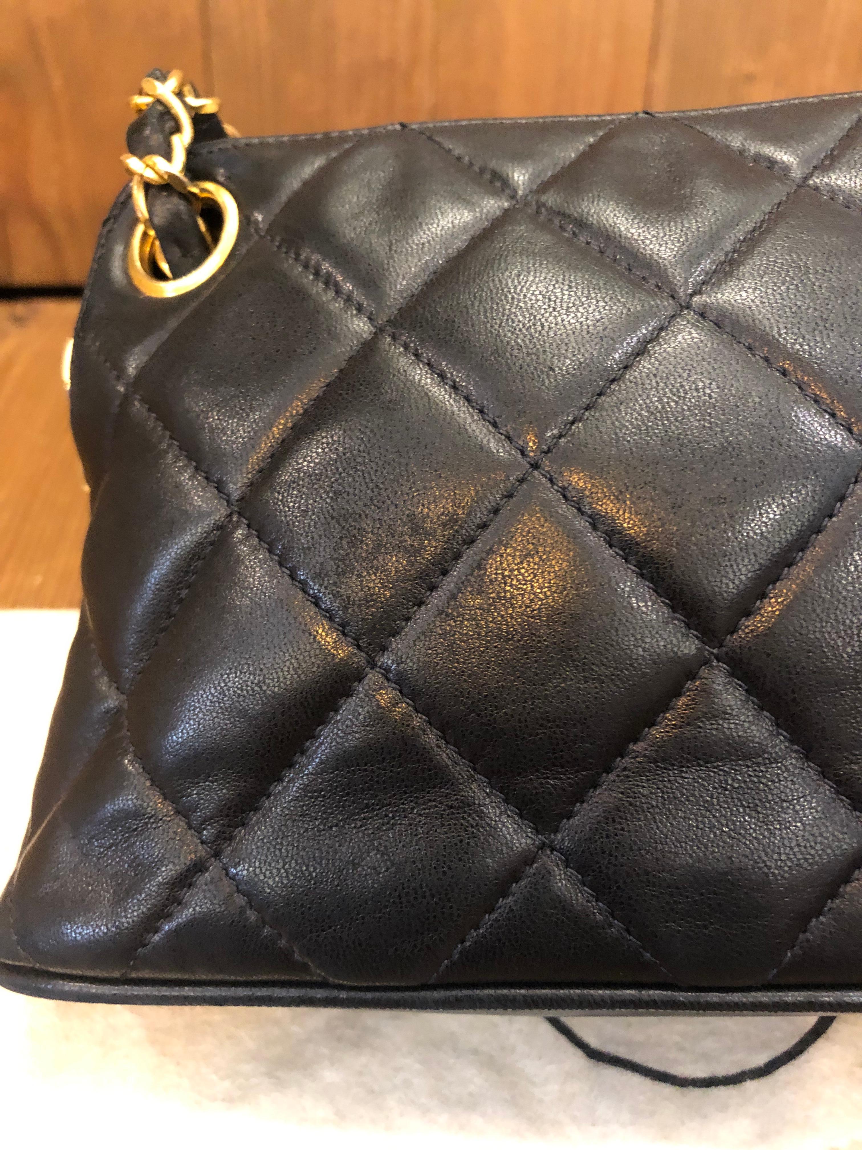 Vintage CHANEL Black Quilted Lambskin Mini Hand Bag 7