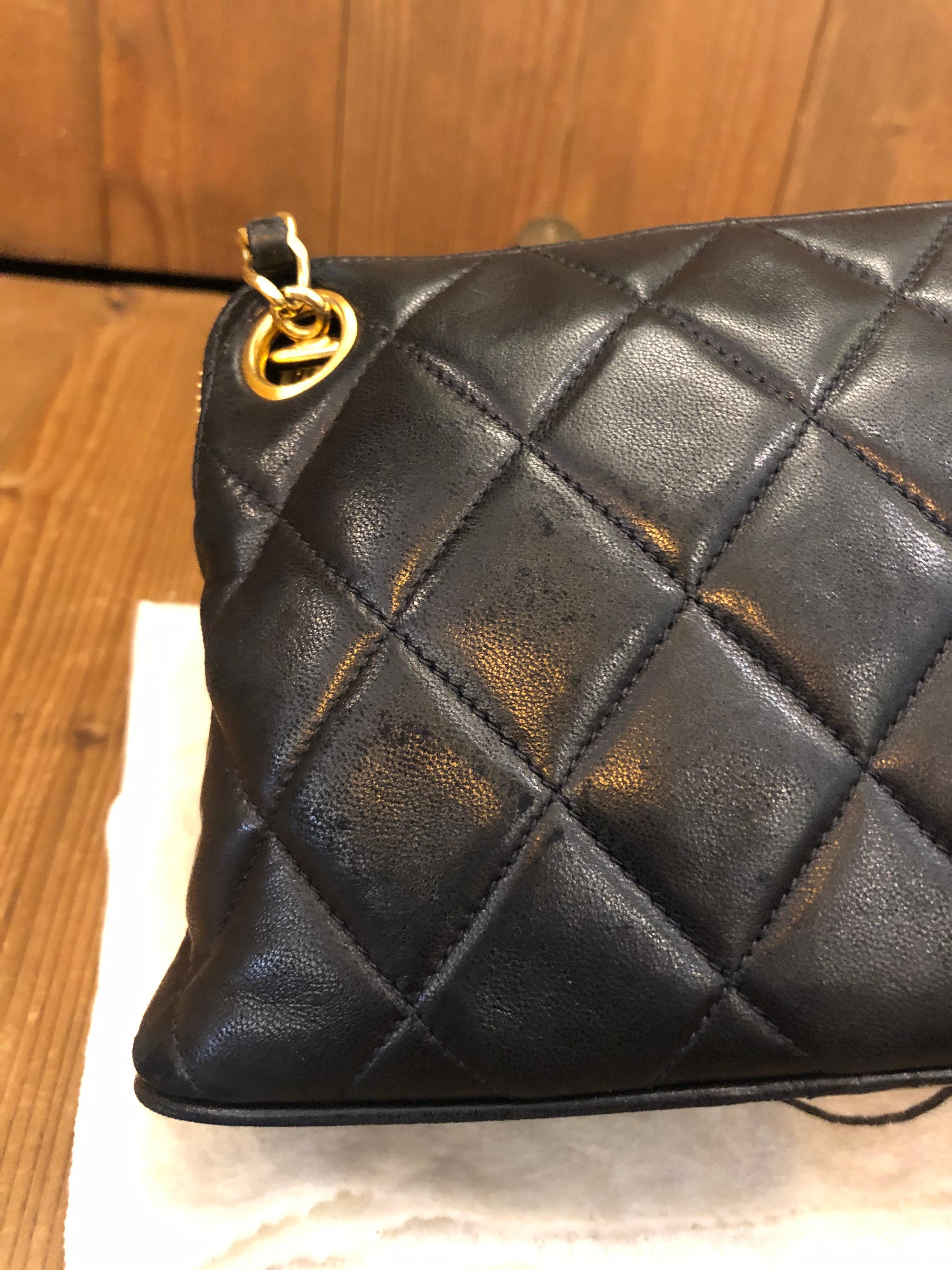 Vintage CHANEL Black Quilted Lambskin Mini Hand Bag 8