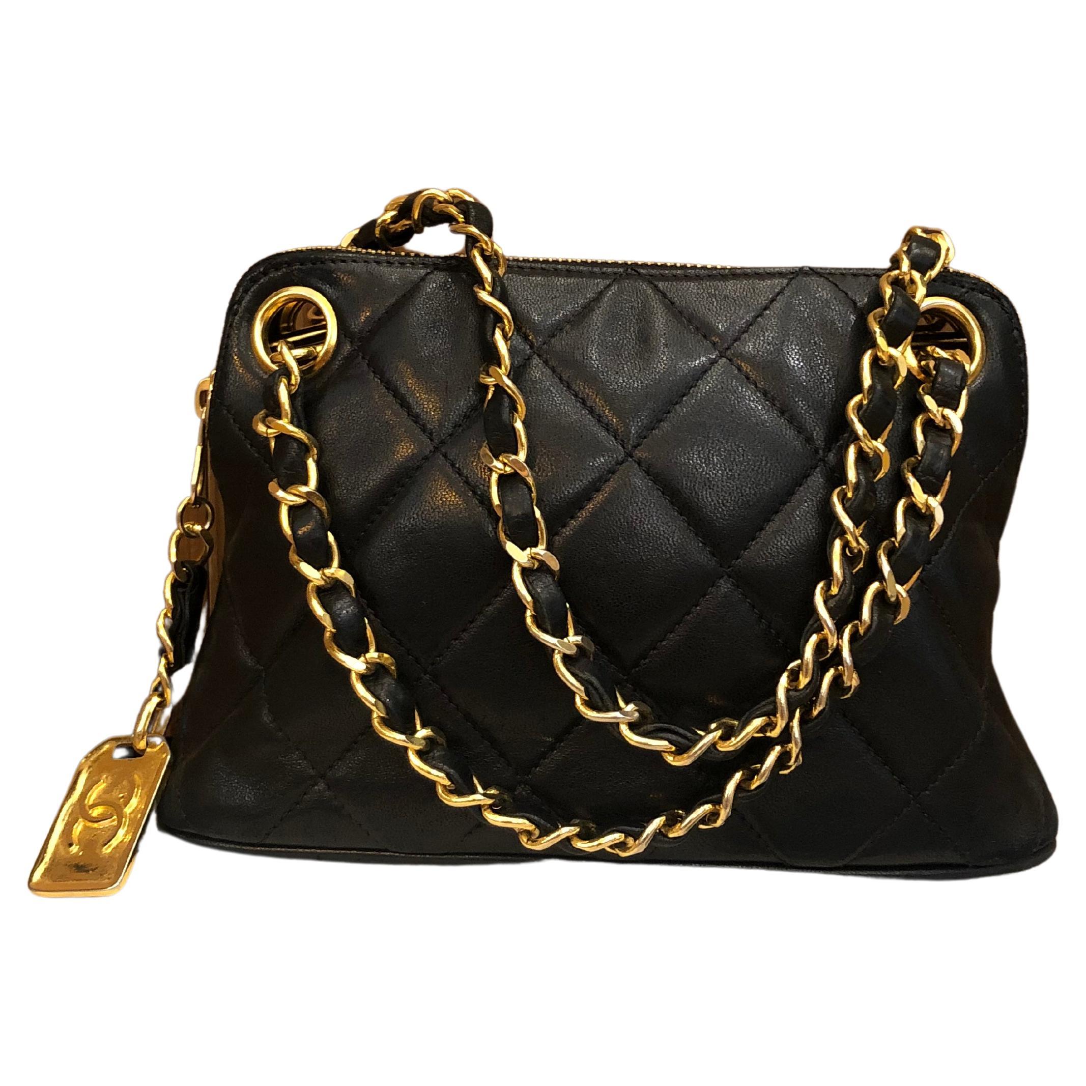 Vintage CHANEL Black Quilted Lambskin Mini Hand Bag