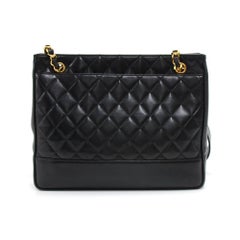 Chanel Vintage Black Quilted Leather Tote Shoulder Bag