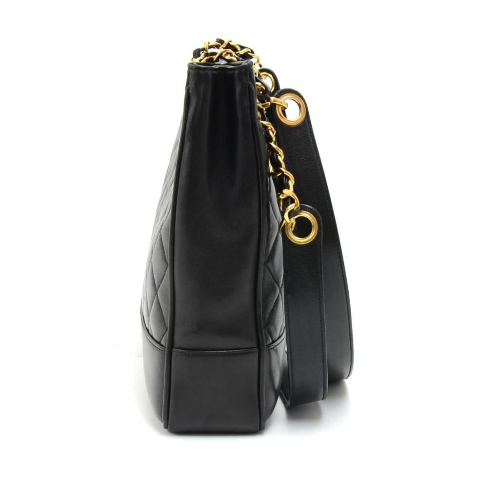 Women's Chanel Vintage Black Quilted Leather Tote Shoulder Bag  For Sale