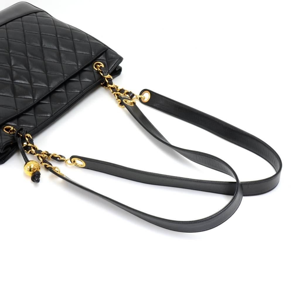 Chanel Vintage Black Quilted Leather Tote Shoulder Bag  For Sale 2