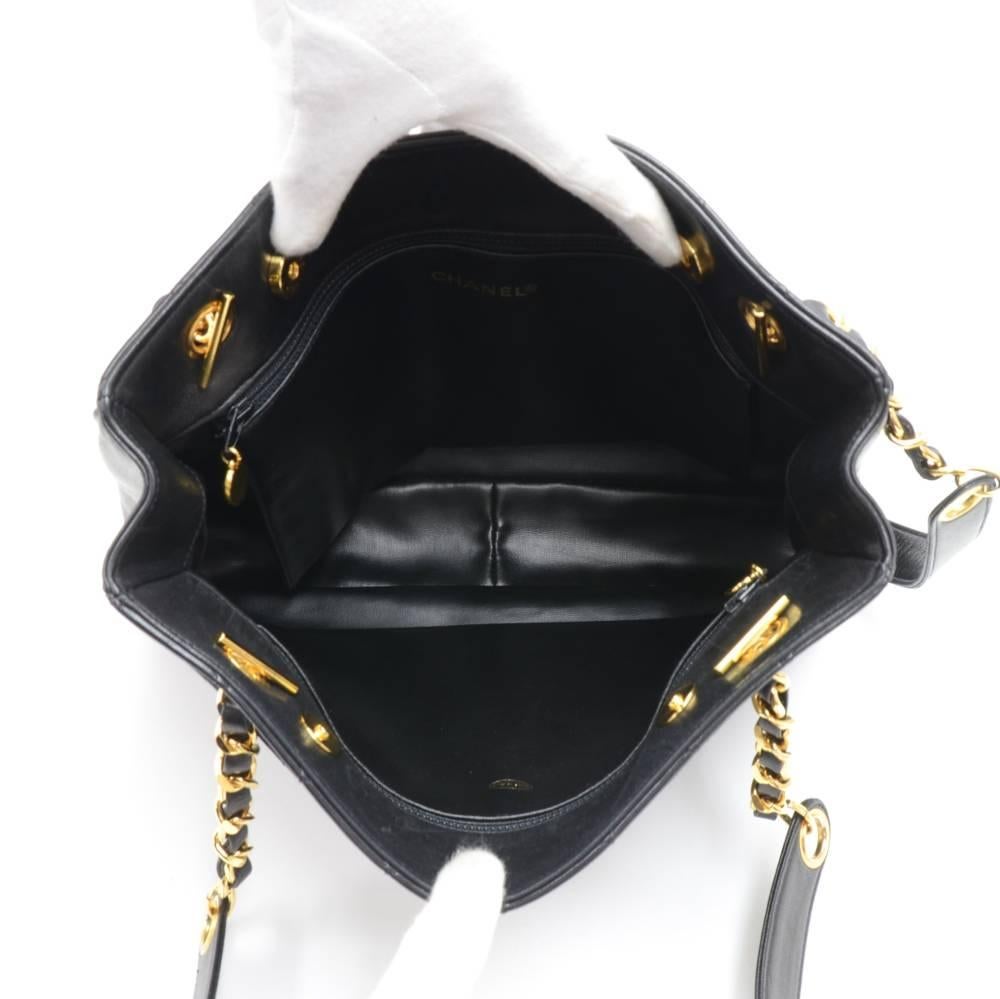 Chanel Vintage Black Quilted Leather Tote Shoulder Bag  For Sale 5