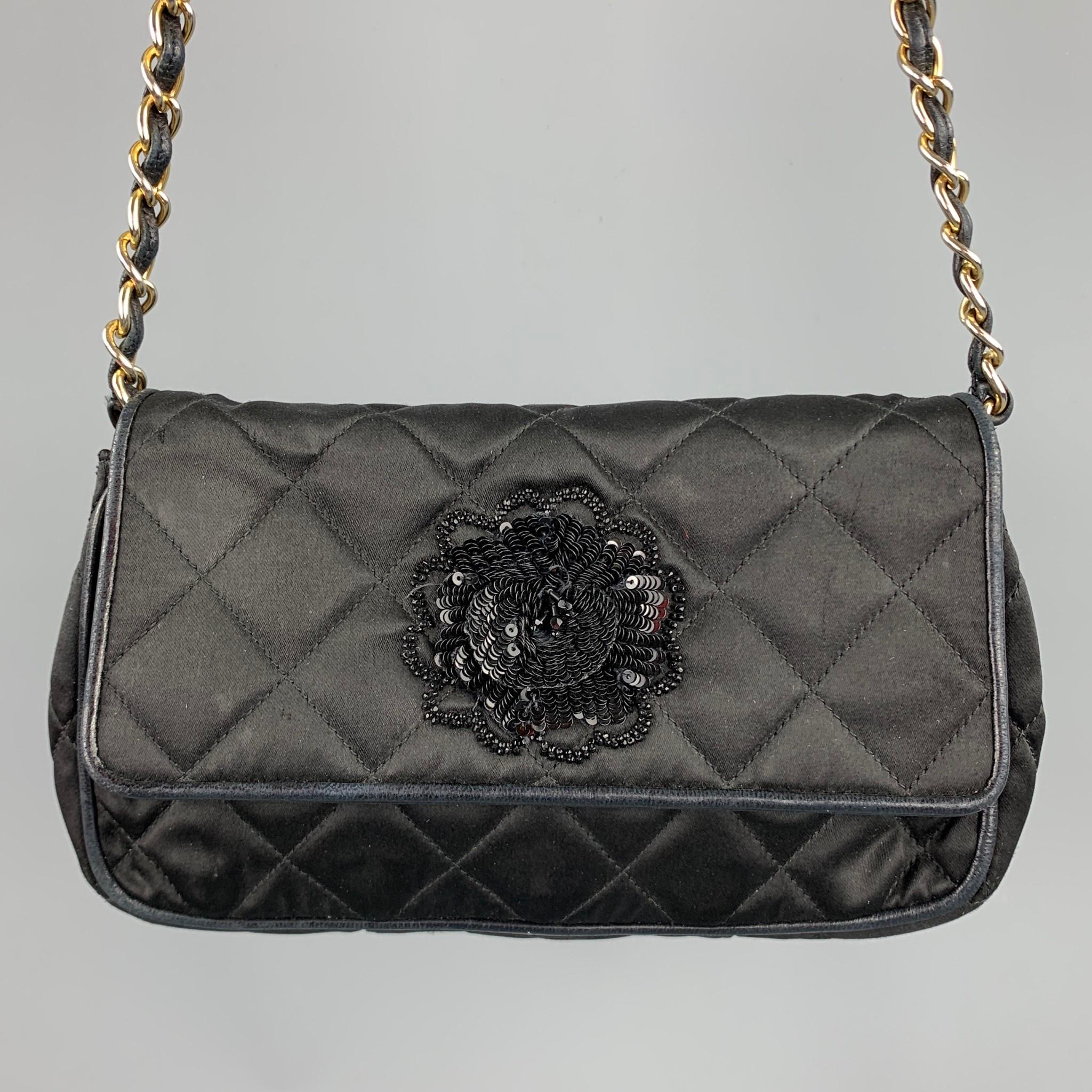 Vintage CHANEL Black Quilted Nylon Leather Trim Cross Body Handbag In Good Condition In San Francisco, CA