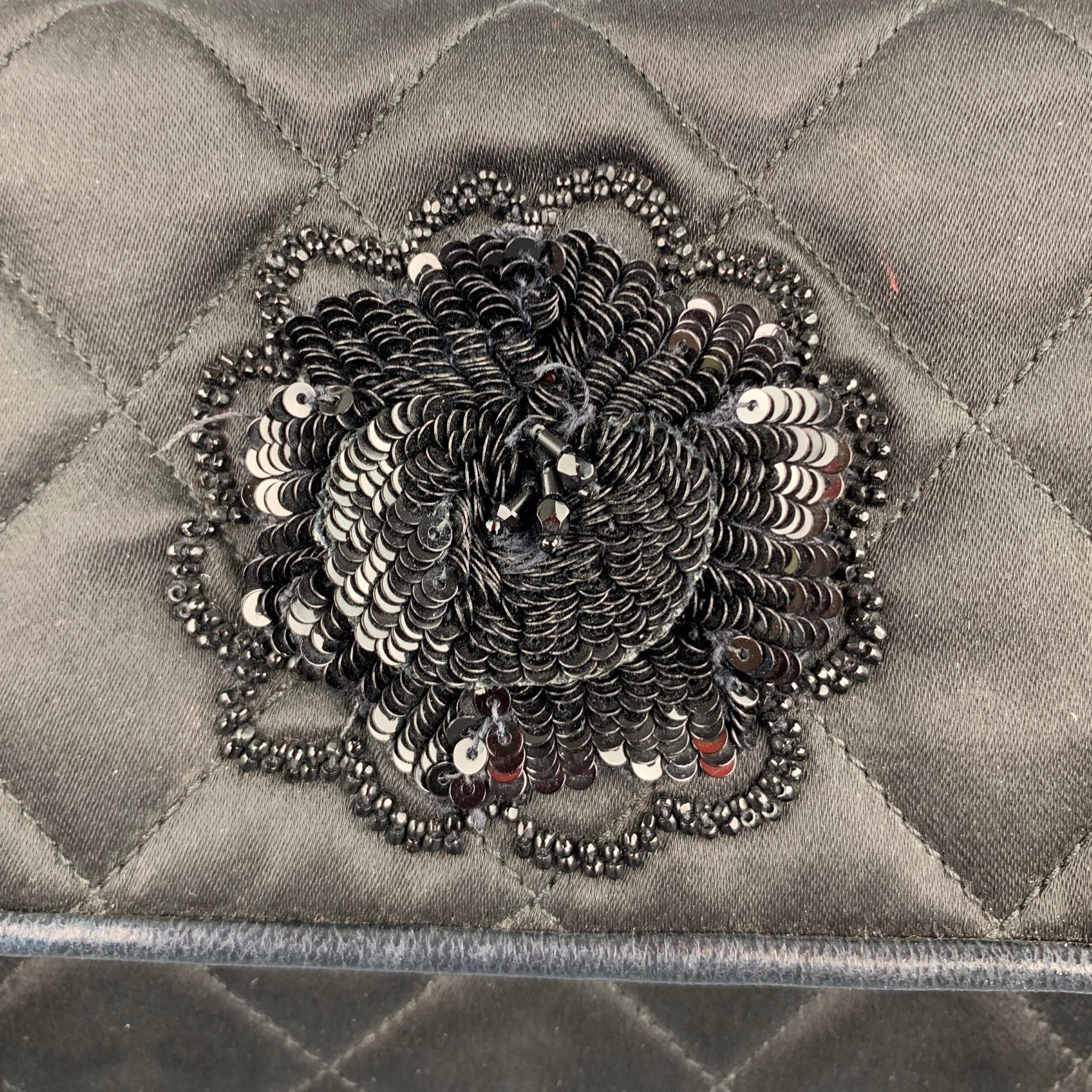 Women's Vintage CHANEL Black Quilted Nylon Leather Trim Cross Body Handbag