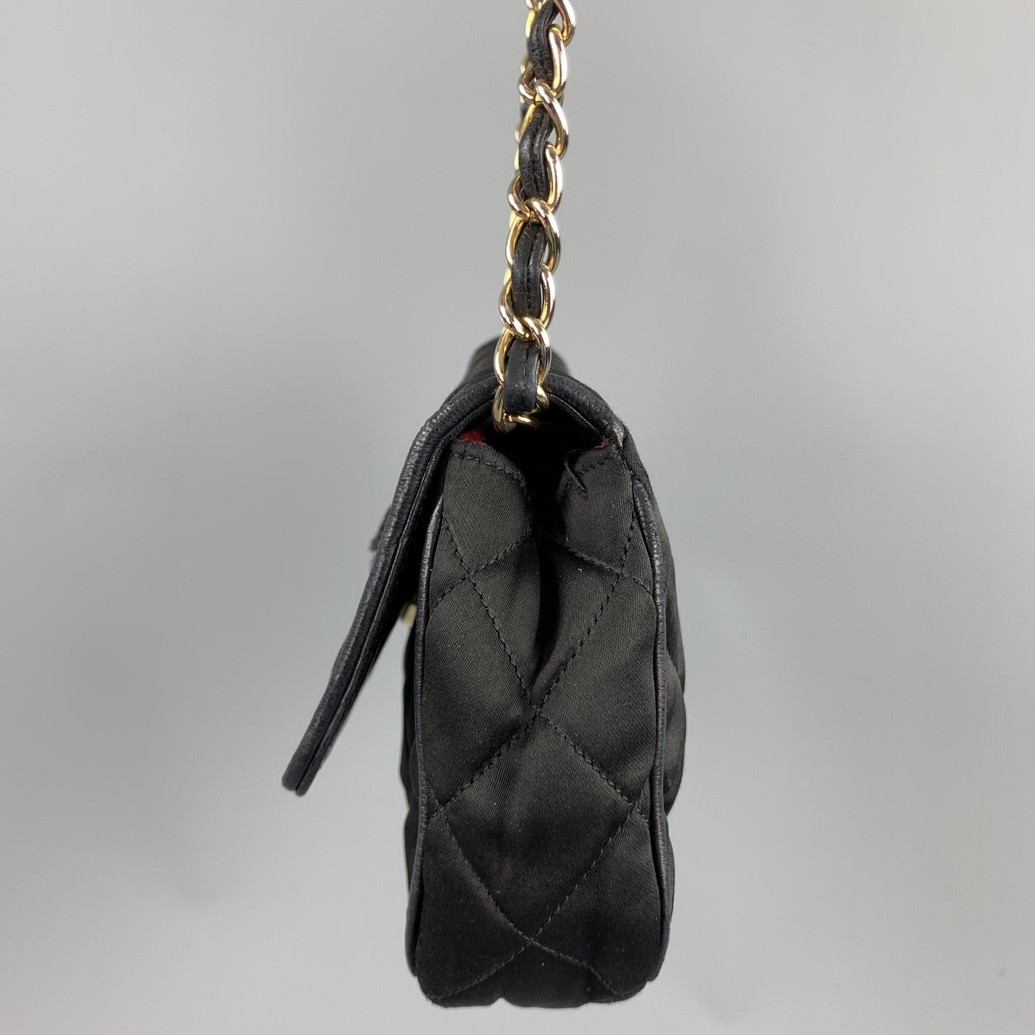 Vintage CHANEL Black Quilted Nylon Leather Trim Cross Body Handbag 1