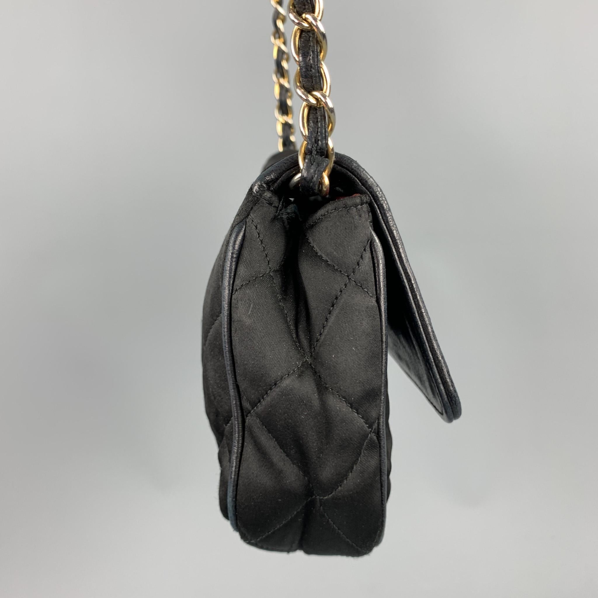 Vintage CHANEL Black Quilted Nylon Leather Trim Cross Body Handbag 2