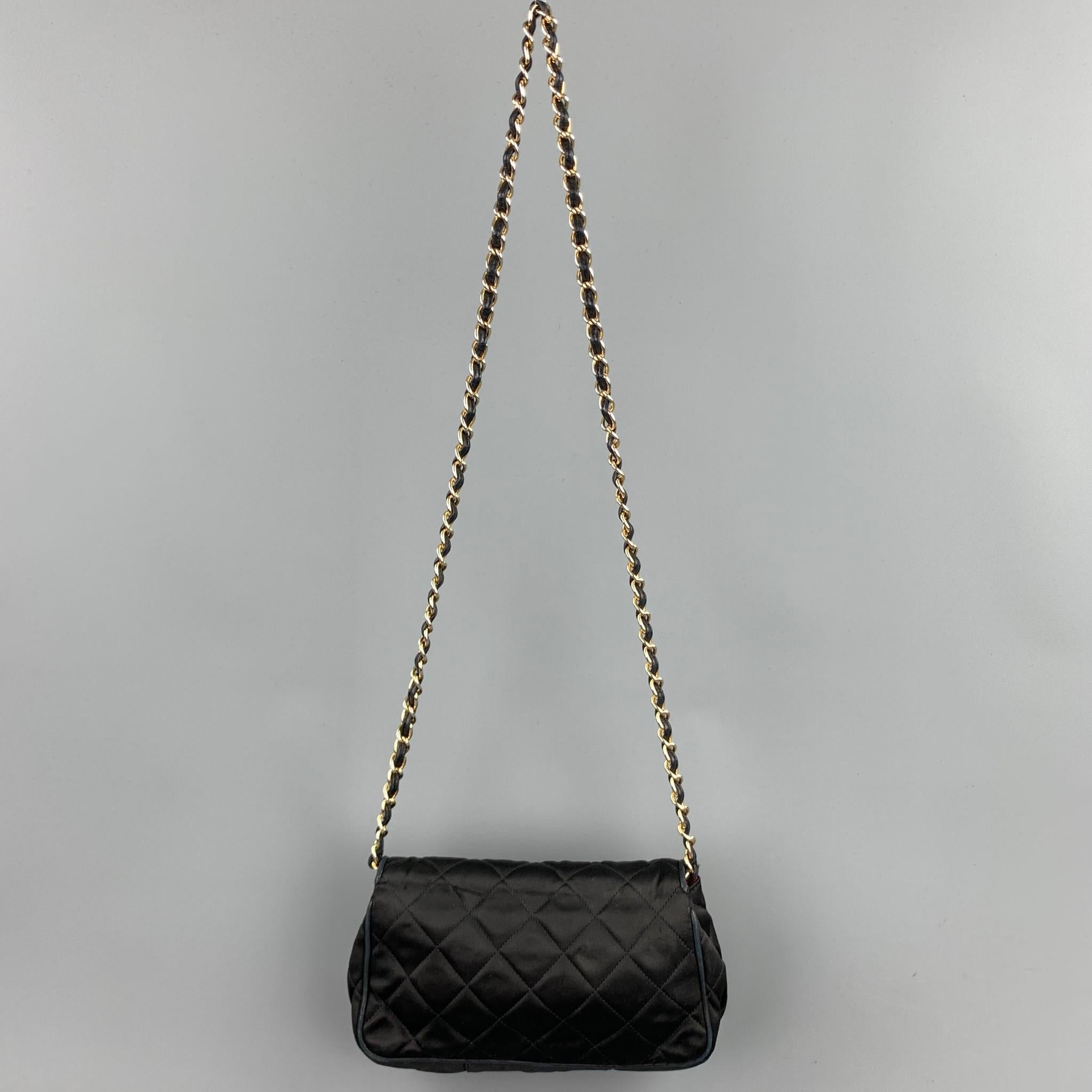 Vintage CHANEL Black Quilted Nylon Leather Trim Cross Body Handbag 3