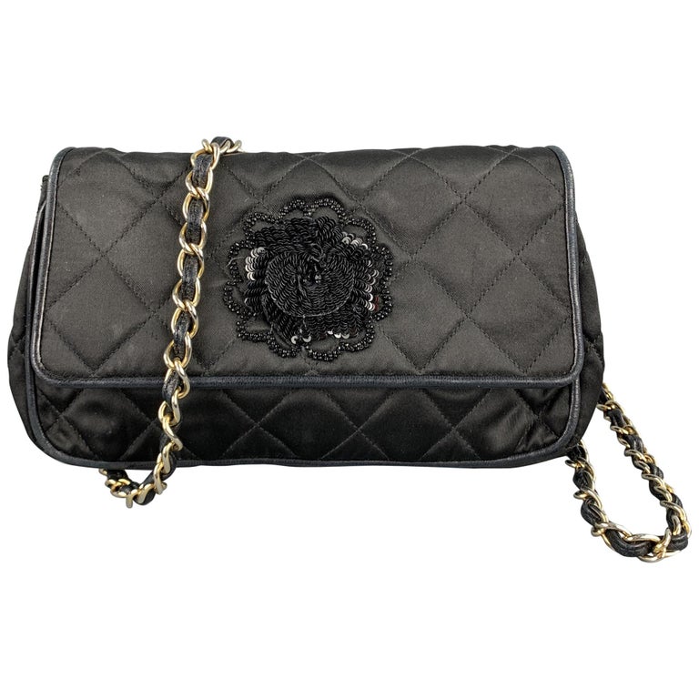Vintage CHANEL Black Quilted Nylon Leather Trim Cross Body Handbag For ...