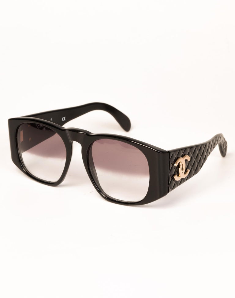 Vintage Chanel Black Quilted Sunglasses For Sale at 1stDibs