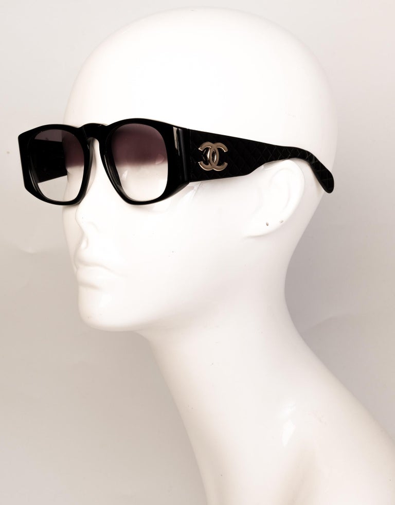 Vintage Chanel Black Quilted Sunglasses For Sale at 1stDibs