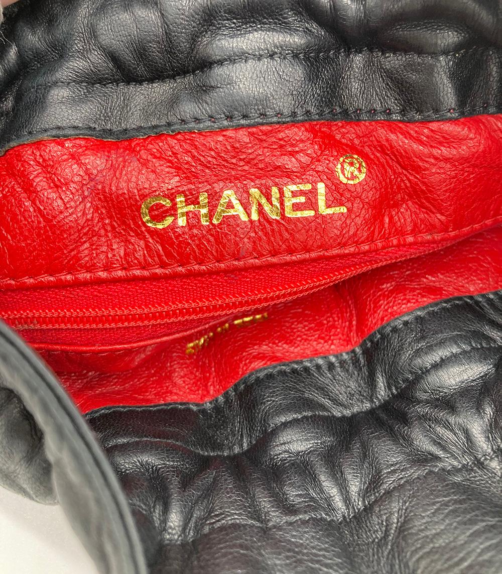 Vintage Chanel Black Satin & Leather Drawstring Bucket Bag 5