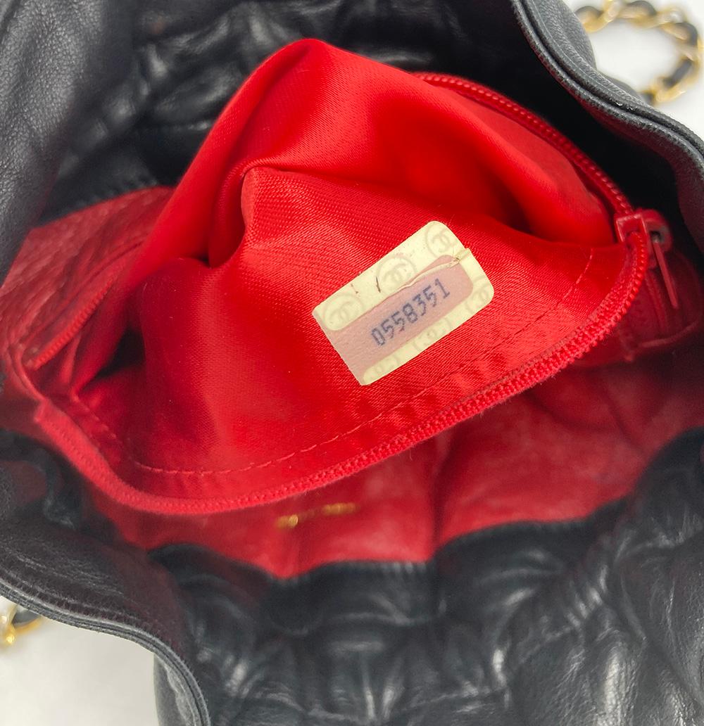 Vintage Chanel Black Satin & Leather Drawstring Bucket Bag 6