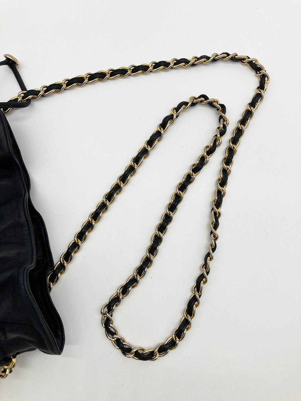 Vintage Chanel Black Satin & Leather Drawstring Bucket Bag 7