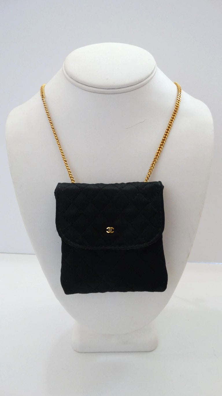 Chanel Black Satin Mini Necklace Bag at 1stDibs  chanel mini necklace bag, chanel  mini bag necklace, chanel necklace bag