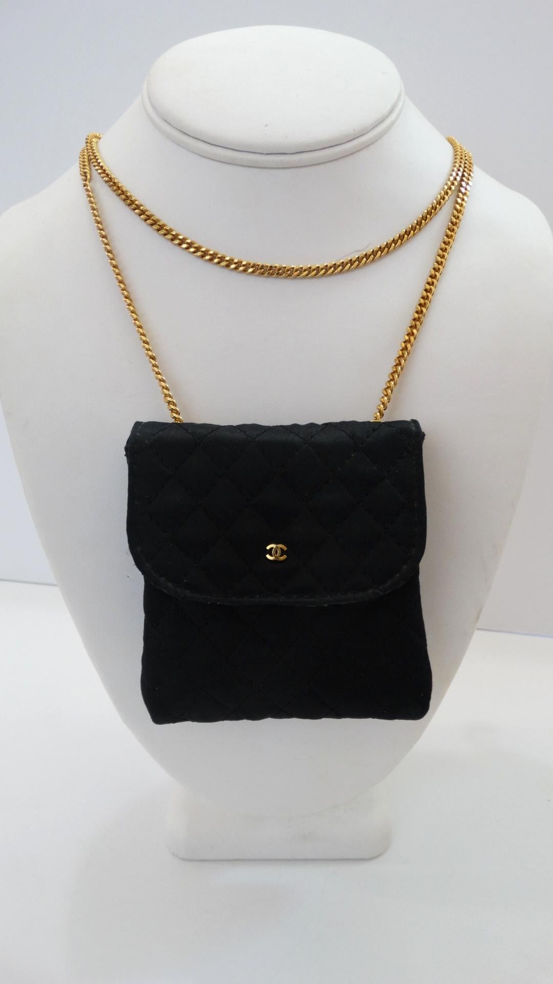 Vintage Chanel Black Satin Mini Necklace Bag  In Good Condition In Scottsdale, AZ