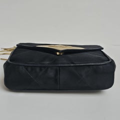 Vintage Chanel Black Satin Quilted Gold Diamond CC with Tassel Mini Flap Bag
