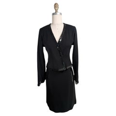 Vintage Chanel Black Sequin Trim Karl Lagerfeld Era Jacket and Skirt Suit Set