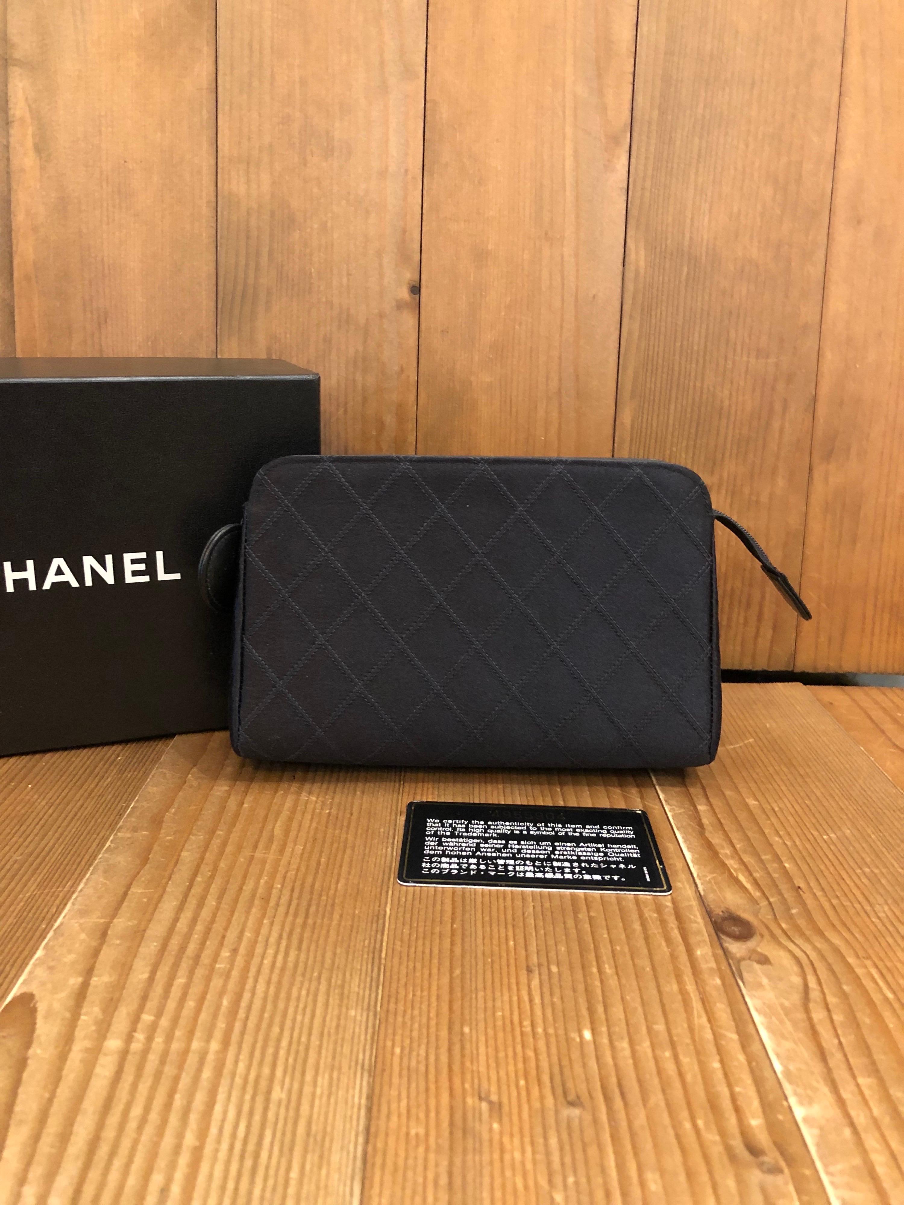 1990s Vintage Chanel Black Quilted Silk Satin Cosmetic Pouch (Modified)  In Excellent Condition In Bangkok, TH