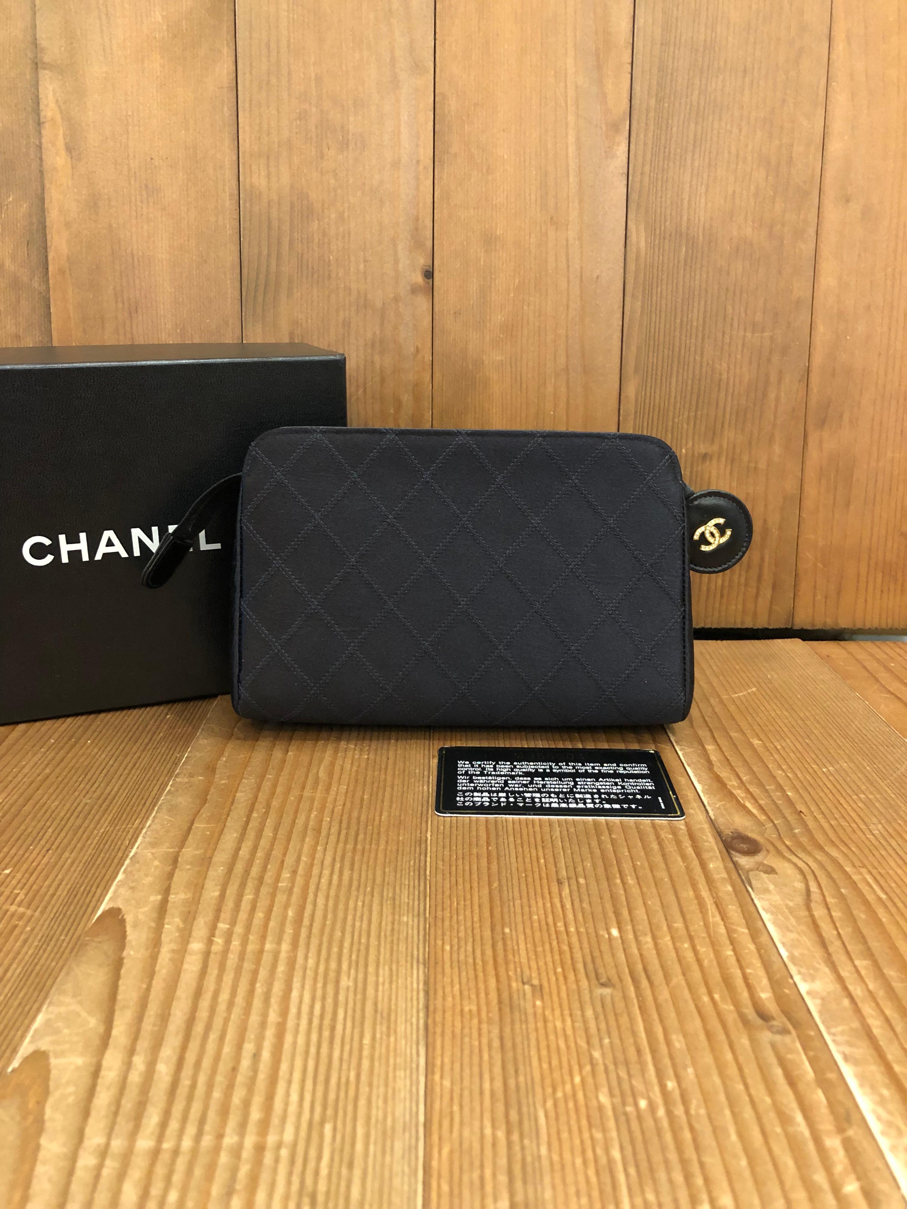 Women's 1990s Vintage Chanel Black Quilted Silk Satin Cosmetic Pouch (Modified) 