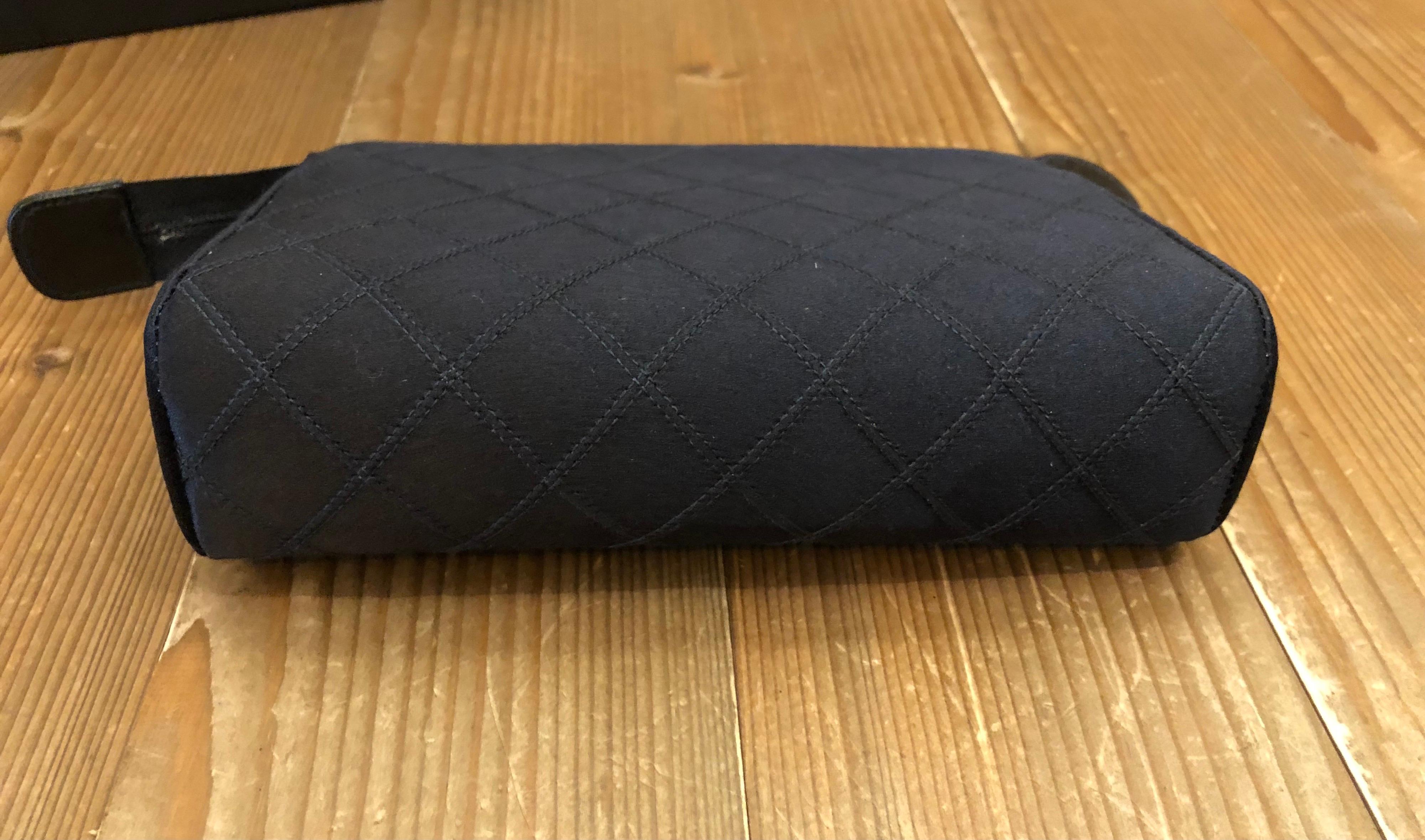 1990s Vintage Chanel Black Quilted Silk Satin Cosmetic Pouch (Modified)  3