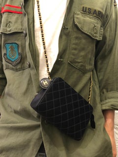 1990s Vintage Chanel Black Quilted Silk Satin Cosmetic Pouch (Modified)
