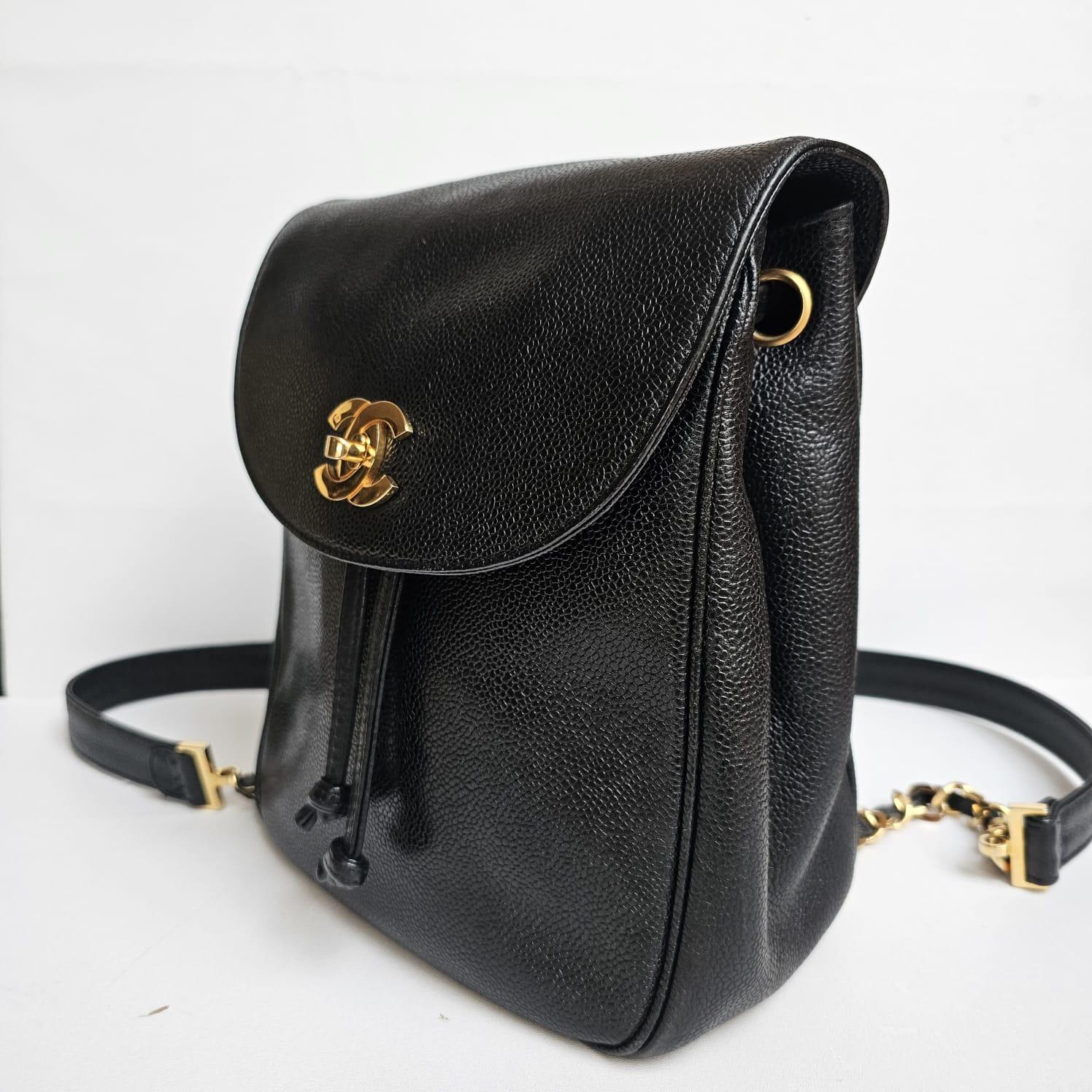 Vintage Chanel Black Small Caviar Backpack  1