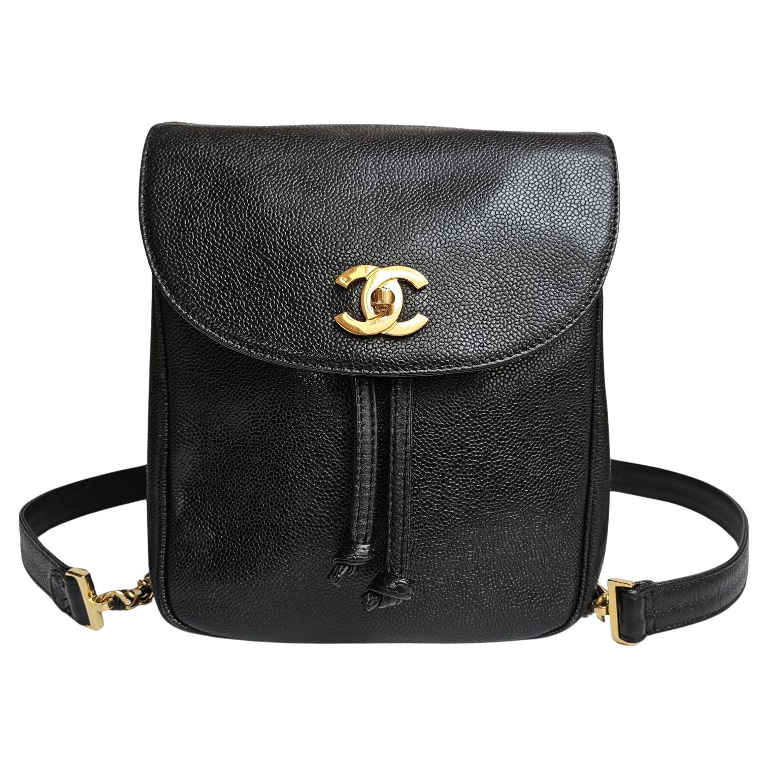 Vintage Chanel Black Small Caviar Backpack 