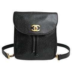 Vintage Chanel Black Small Caviar Backpack 