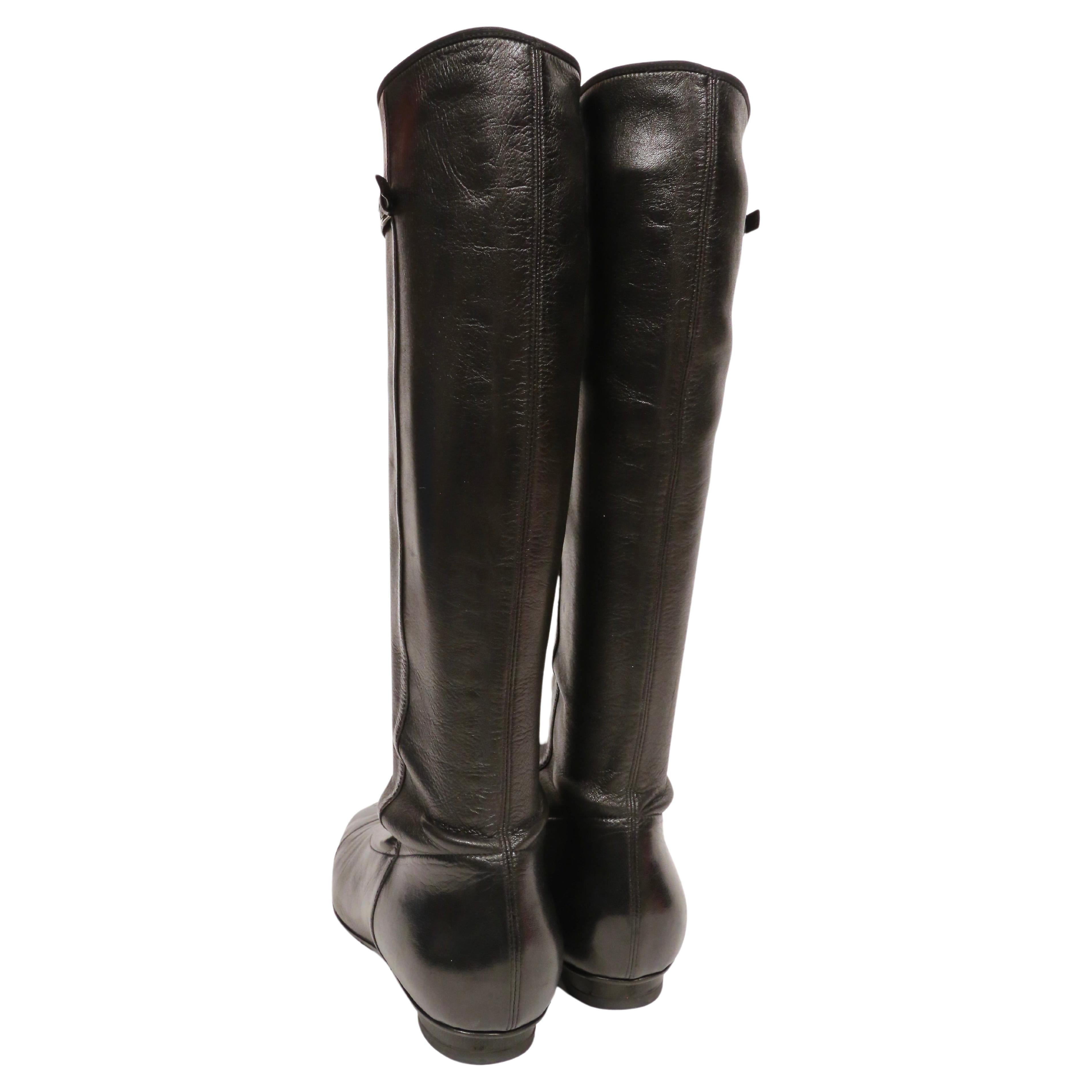 vintage CHANEL black stretch leather boots 39.5 For Sale 1