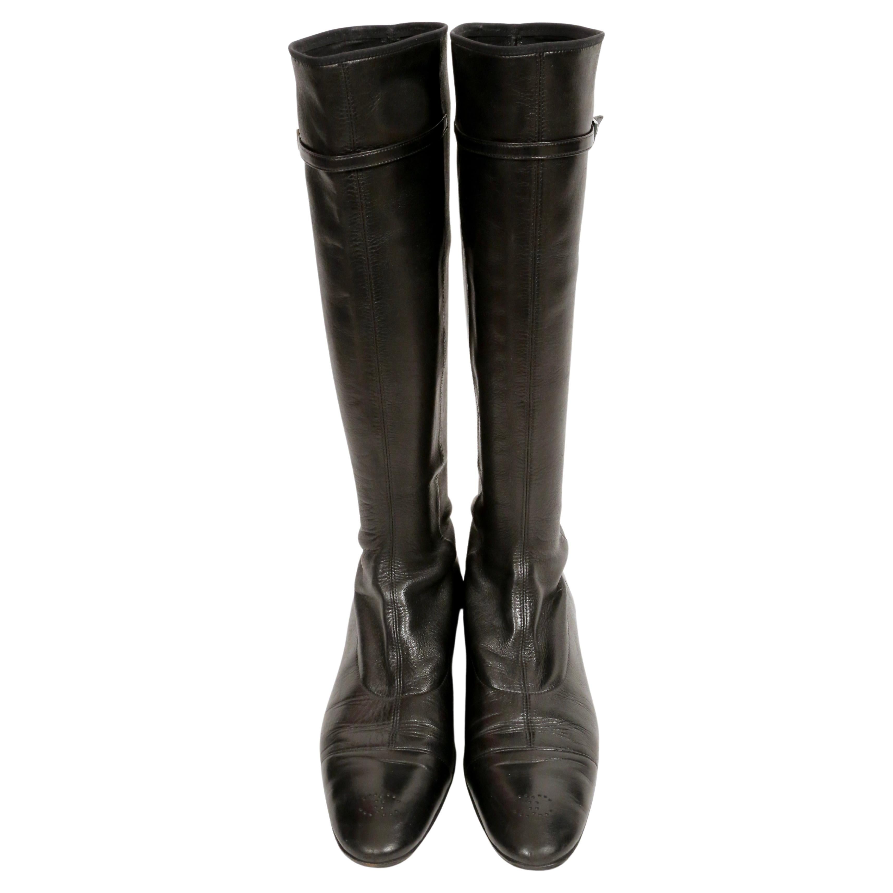 vintage CHANEL black stretch leather boots 39.5 For Sale 2