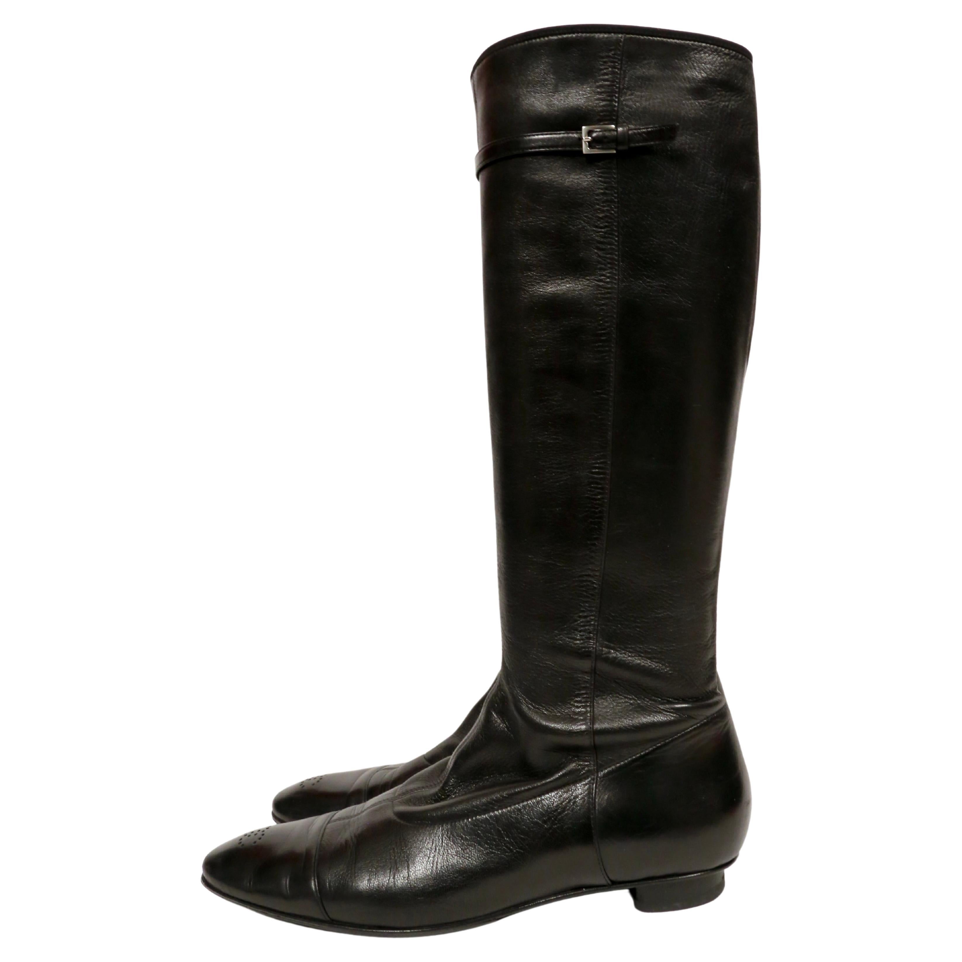 vintage CHANEL black stretch leather boots 39.5 For Sale 4