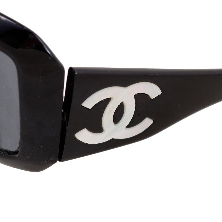 Vintage Chanel Black Sunglasses With Monogram Interlocking Mother Of Pearl  CC's at 1stDibs