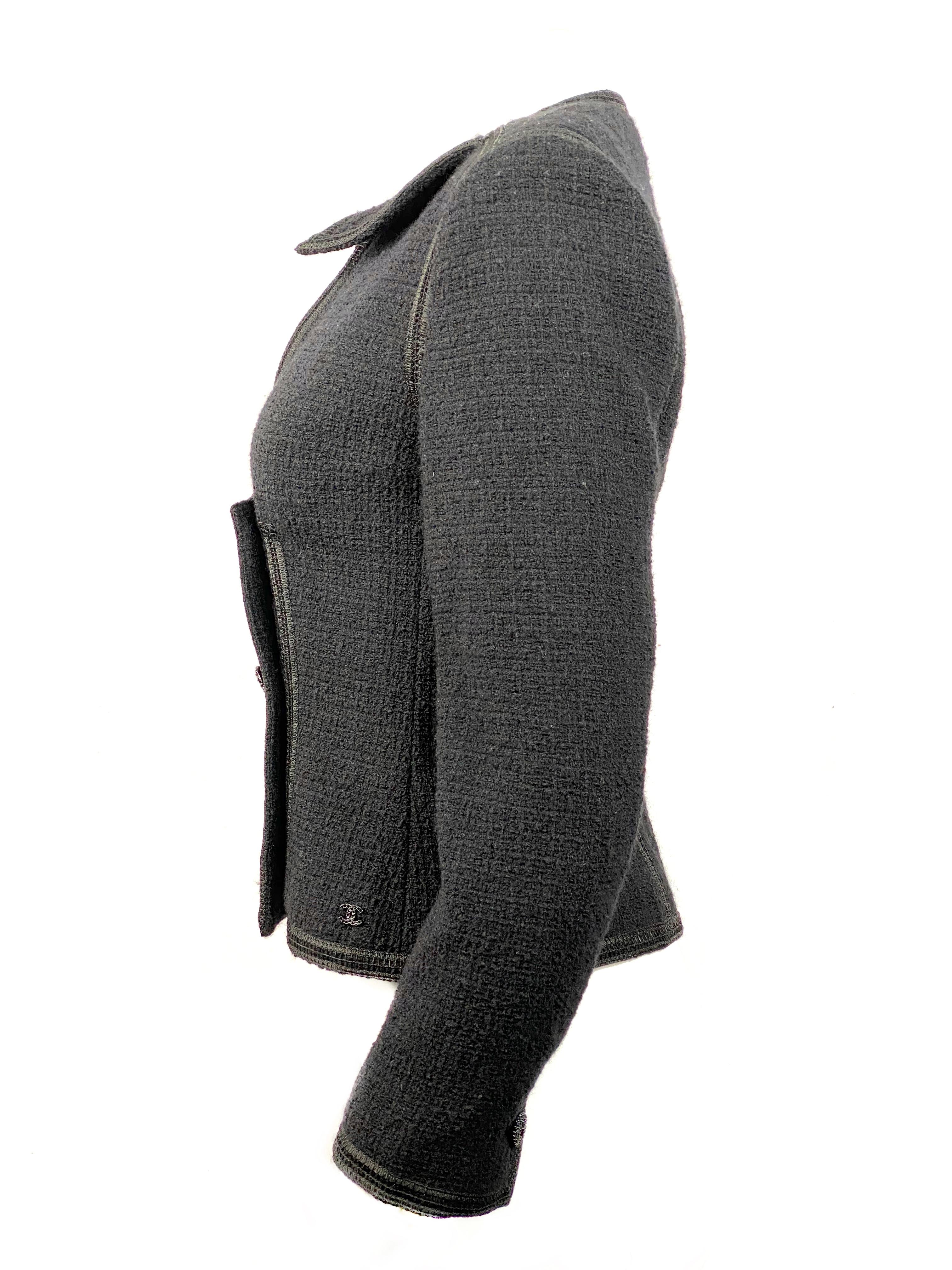 Women's Vintage Chanel Black Tweed Blaze Jacket Size 38