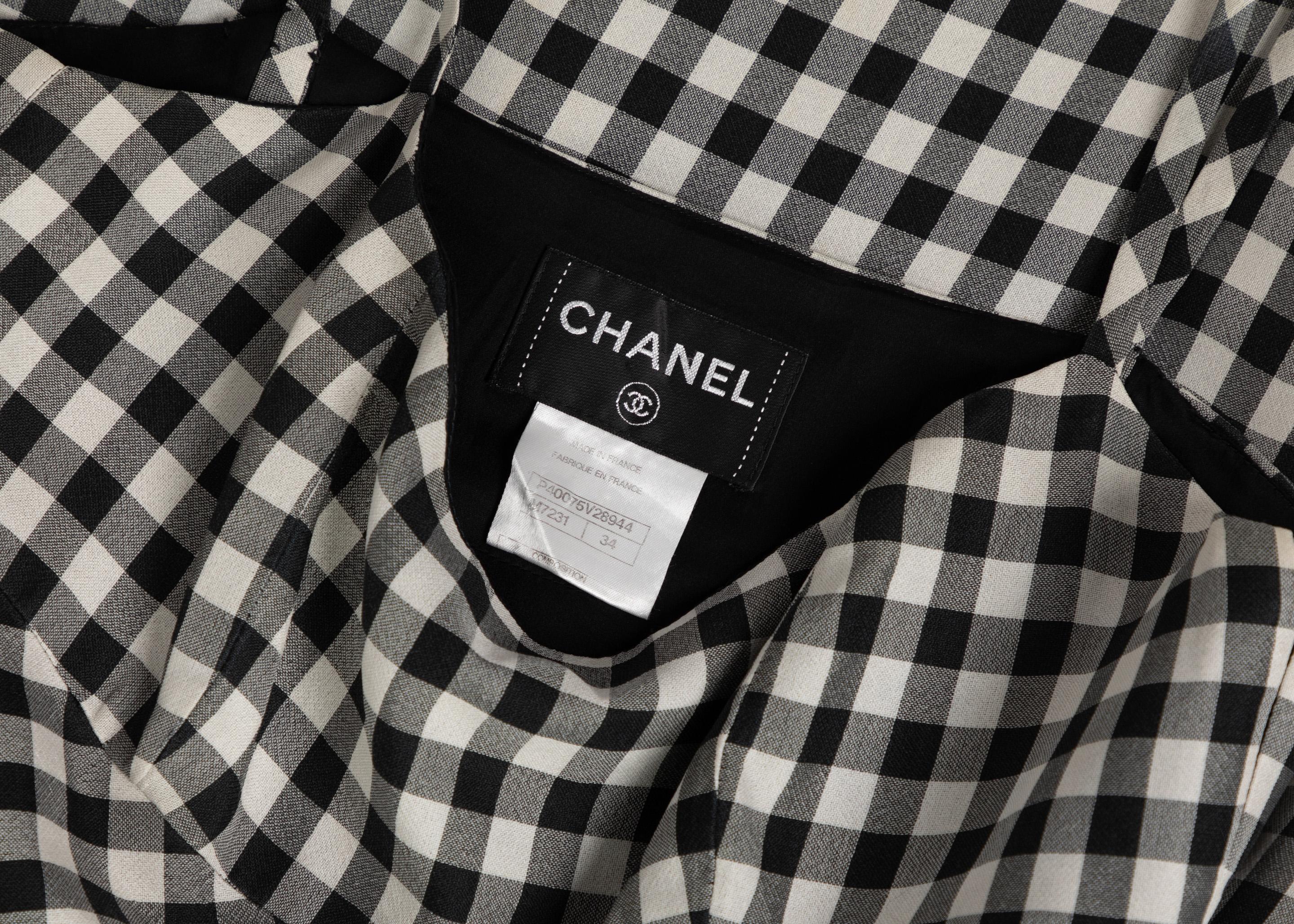 Vintage Chanel Black White Silk Gingham Dress 1