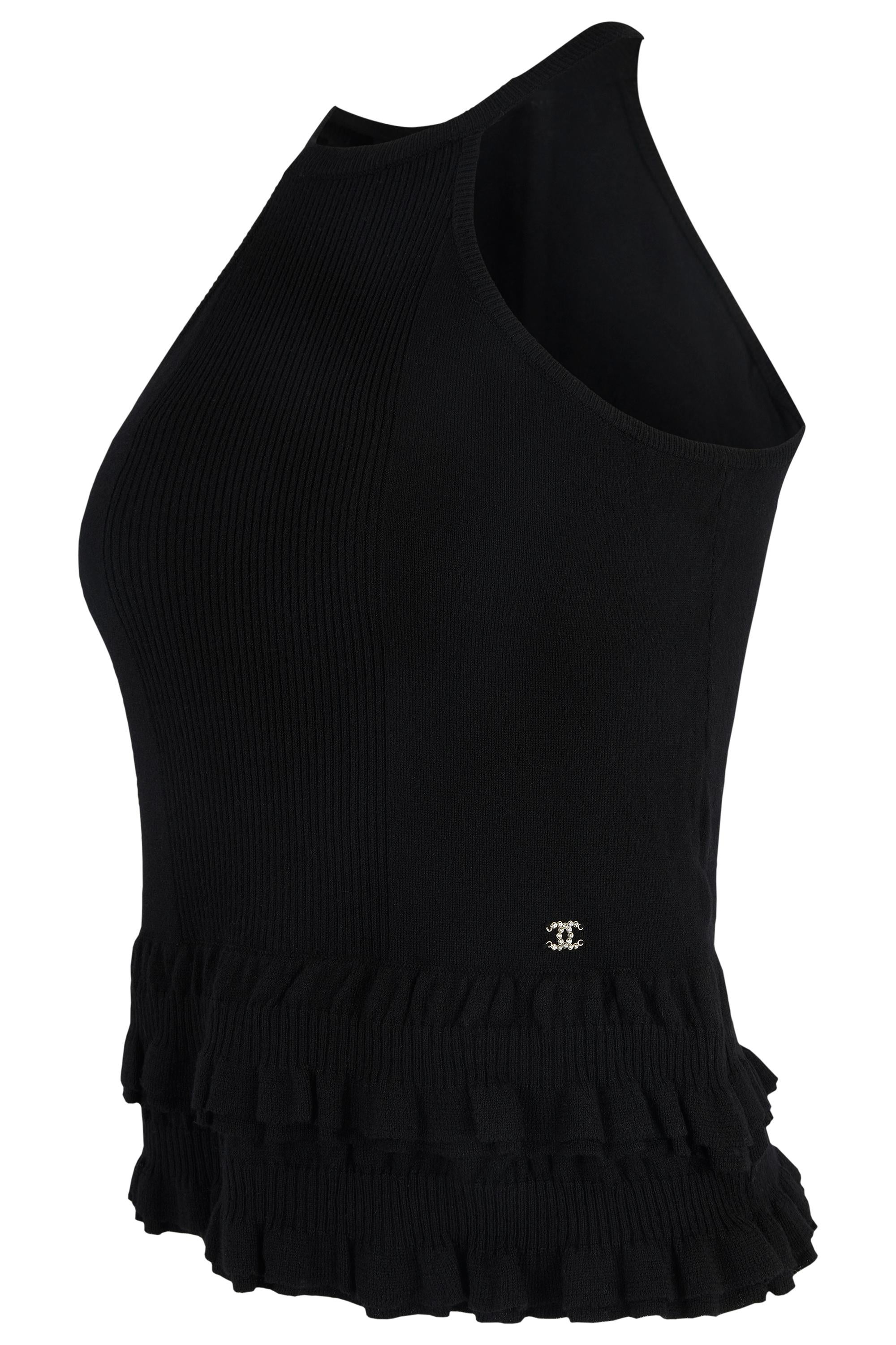 Vintage Chanel Black Wool Ruffles Tank Top In Excellent Condition For Sale In London, GB
