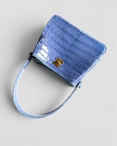 Vintage Chanel Blue Crocodile Top Handle Mini Bag with CC Turnlock