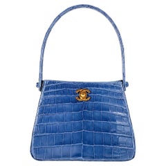 Vintage Chanel Blue Crocodile Top Handle Mini Bag with CC Turnlock