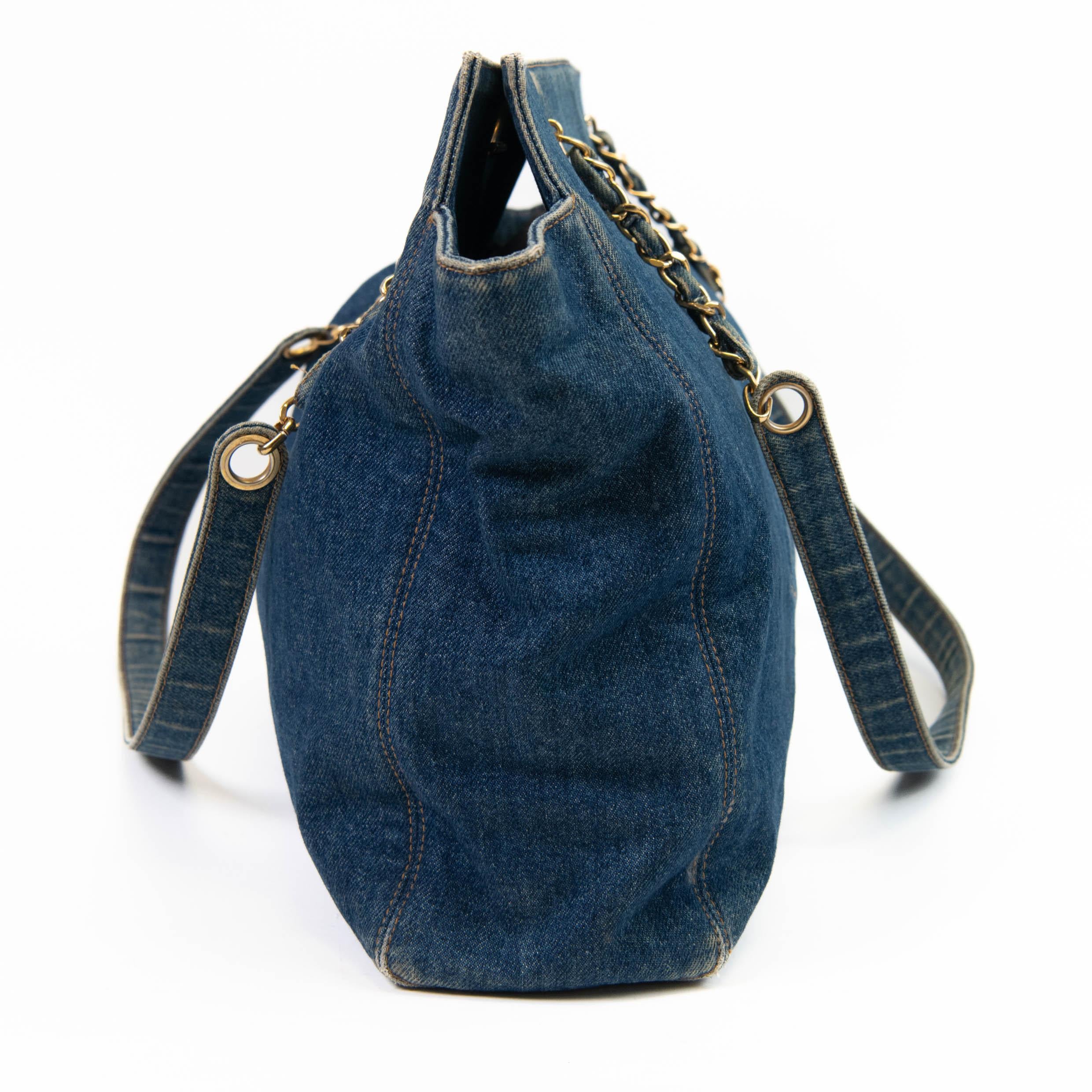 Women's or Men's Vintage Chanel Blue Denim CC Shoulder Bag