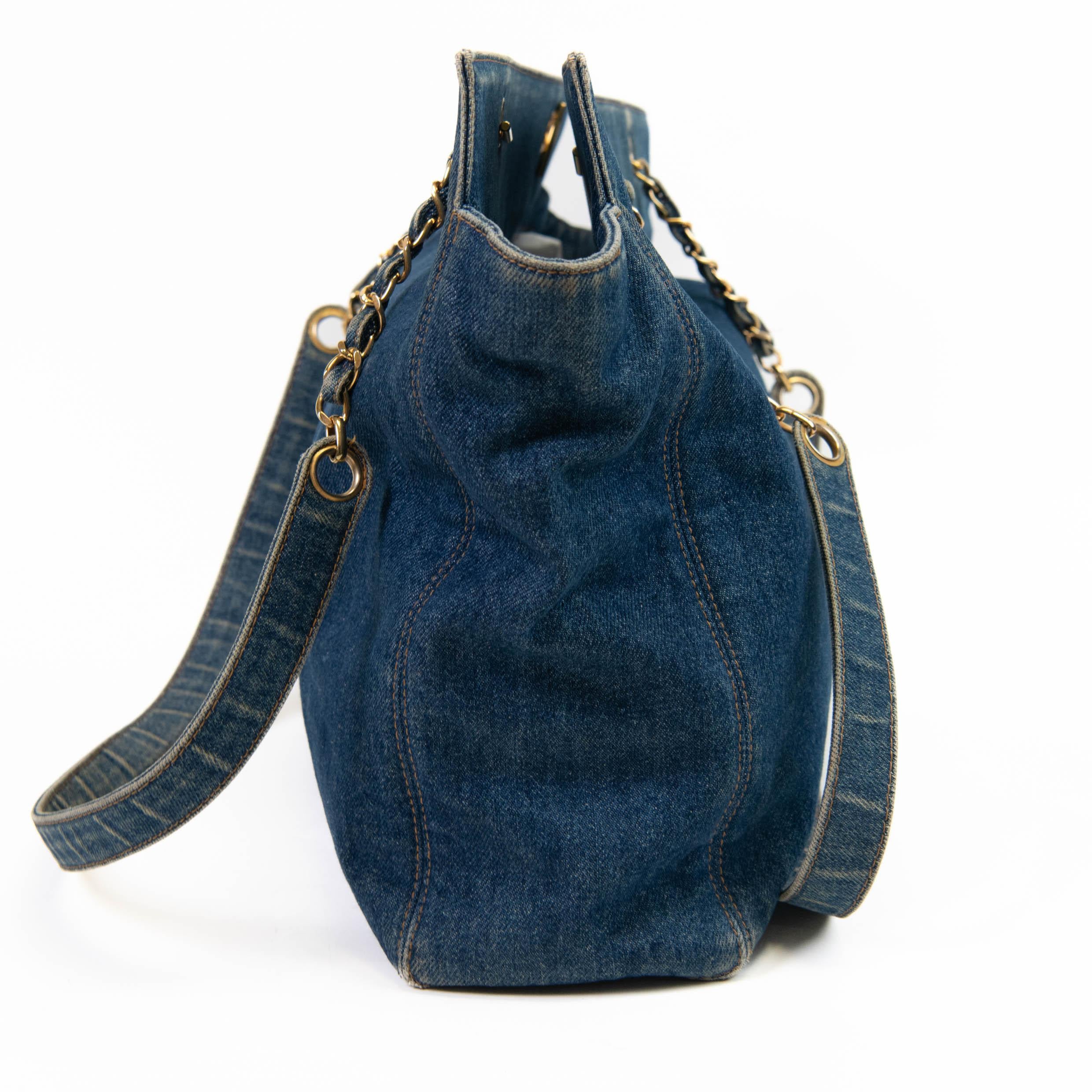 Vintage Chanel Blue Denim CC Shoulder Bag 1