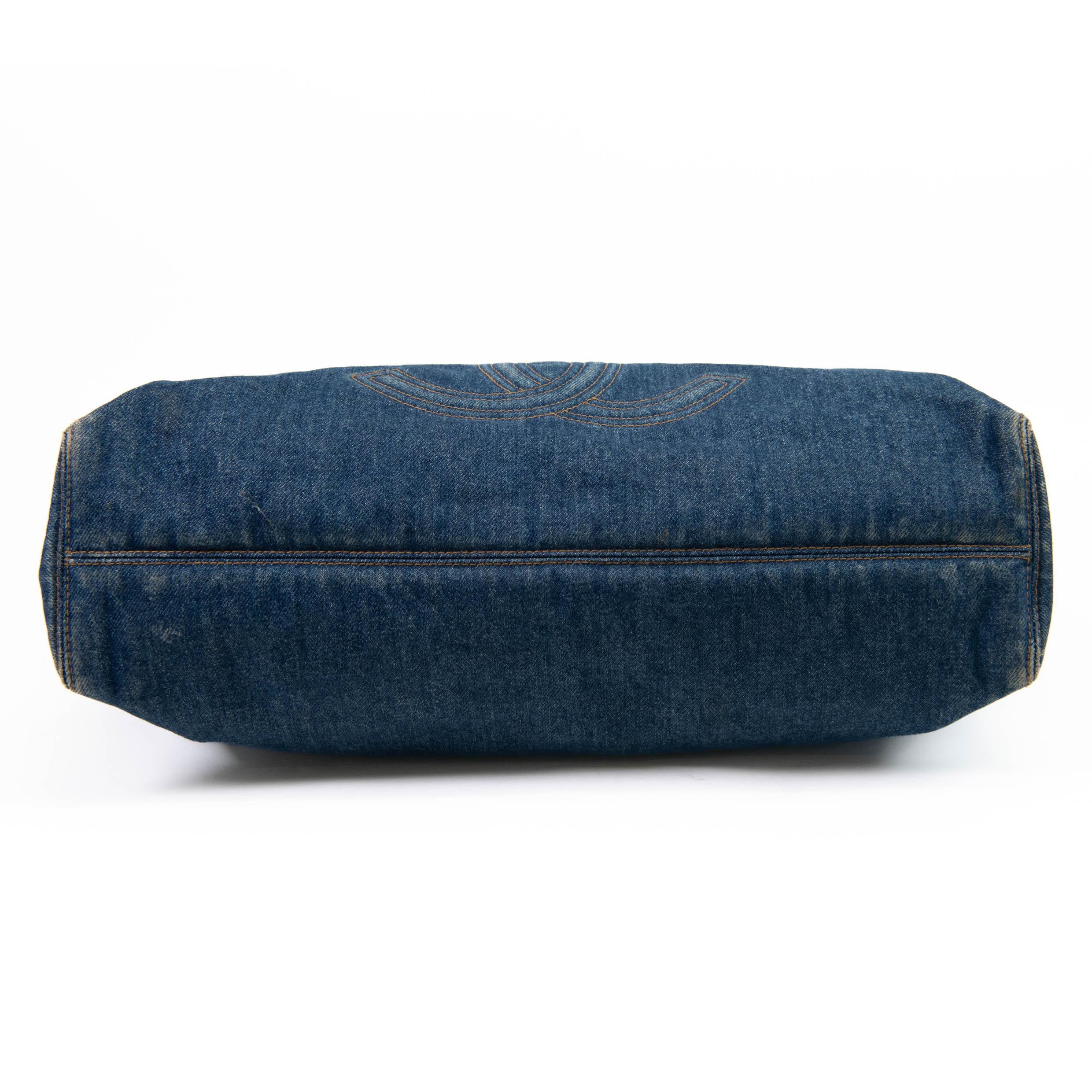 Vintage Chanel Blue Denim CC Shoulder Bag 2