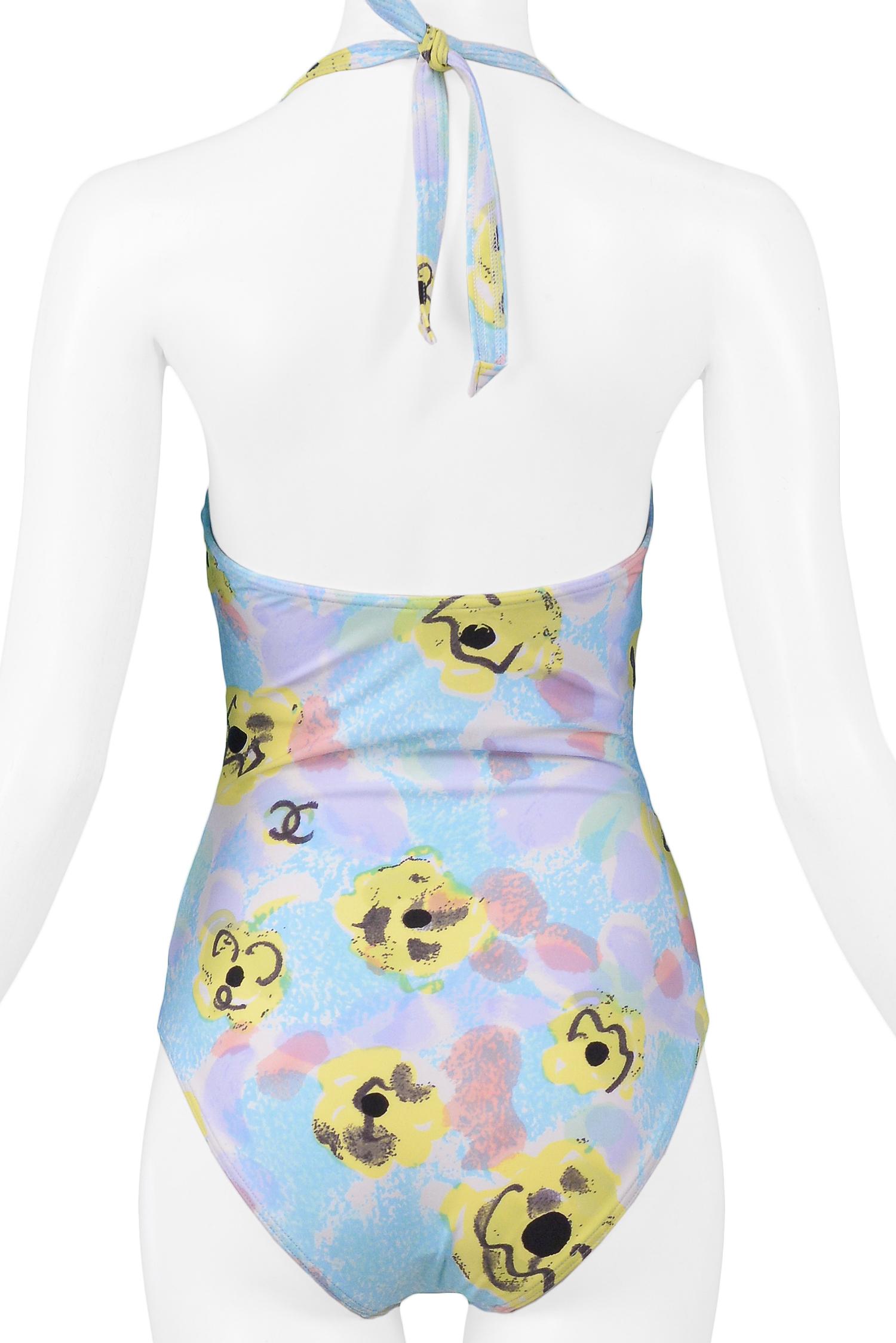 blue floral bathing suit