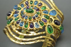 Vintage Chanel Blue Purple Gripoix Glass Byzantine Statement Bracelet Cuff