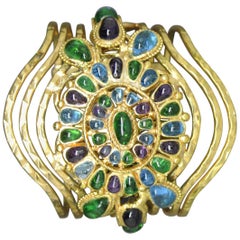 Vintage Chanel Blue Purple Gripoix Glass Byzantine Statement Bracelet Cuff