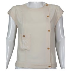 Retro CHANEL BOUTIQUE CC Logo Pocket Beige Silk Top