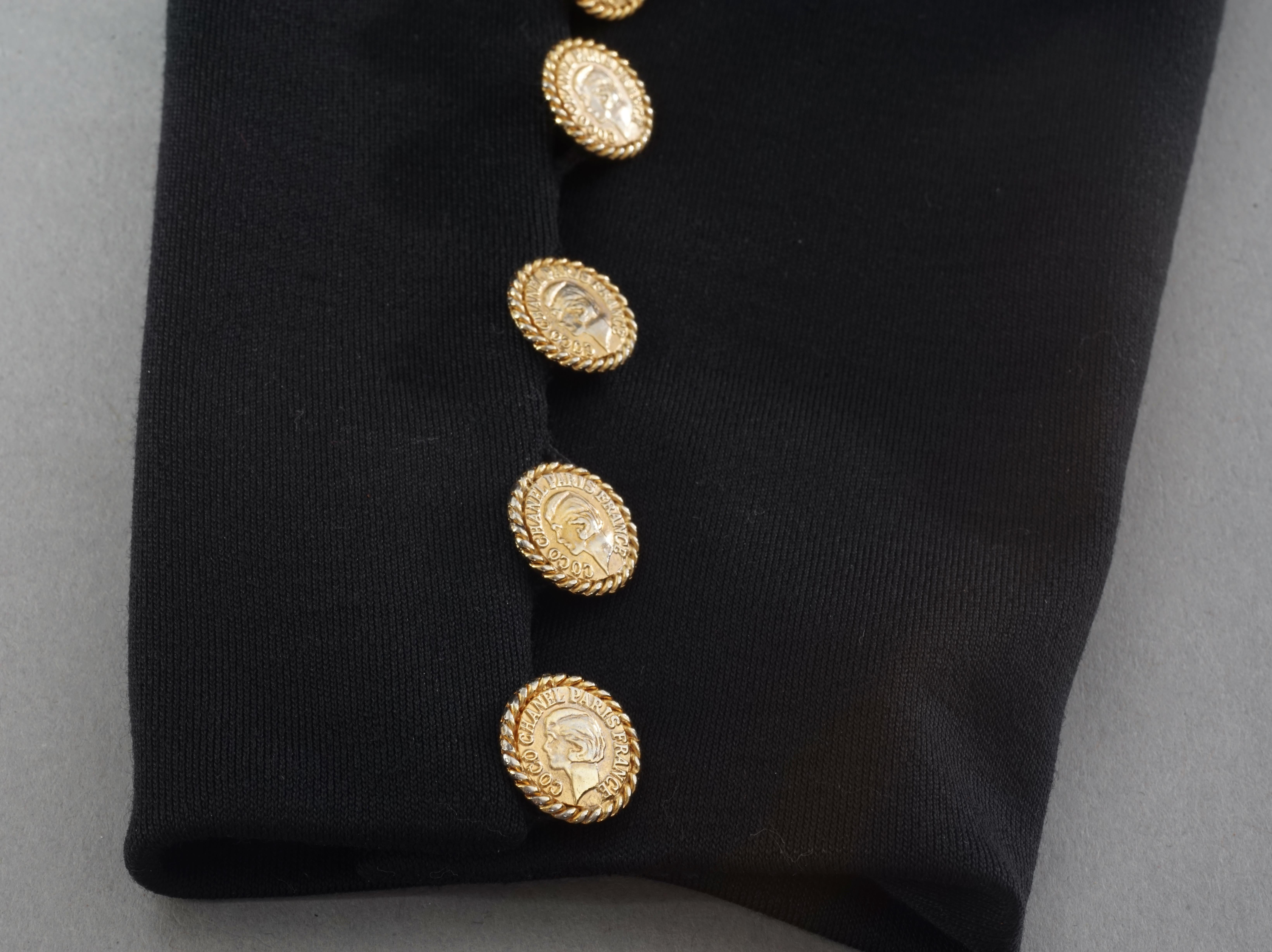 Vintage CHANEL BOUTIQUE Cummerbund Button Down Wool Silk Black Dress For Sale 6