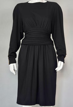Vintage CHANEL BOUTIQUE Cummerbund Button Down Wool Silk Black Dress