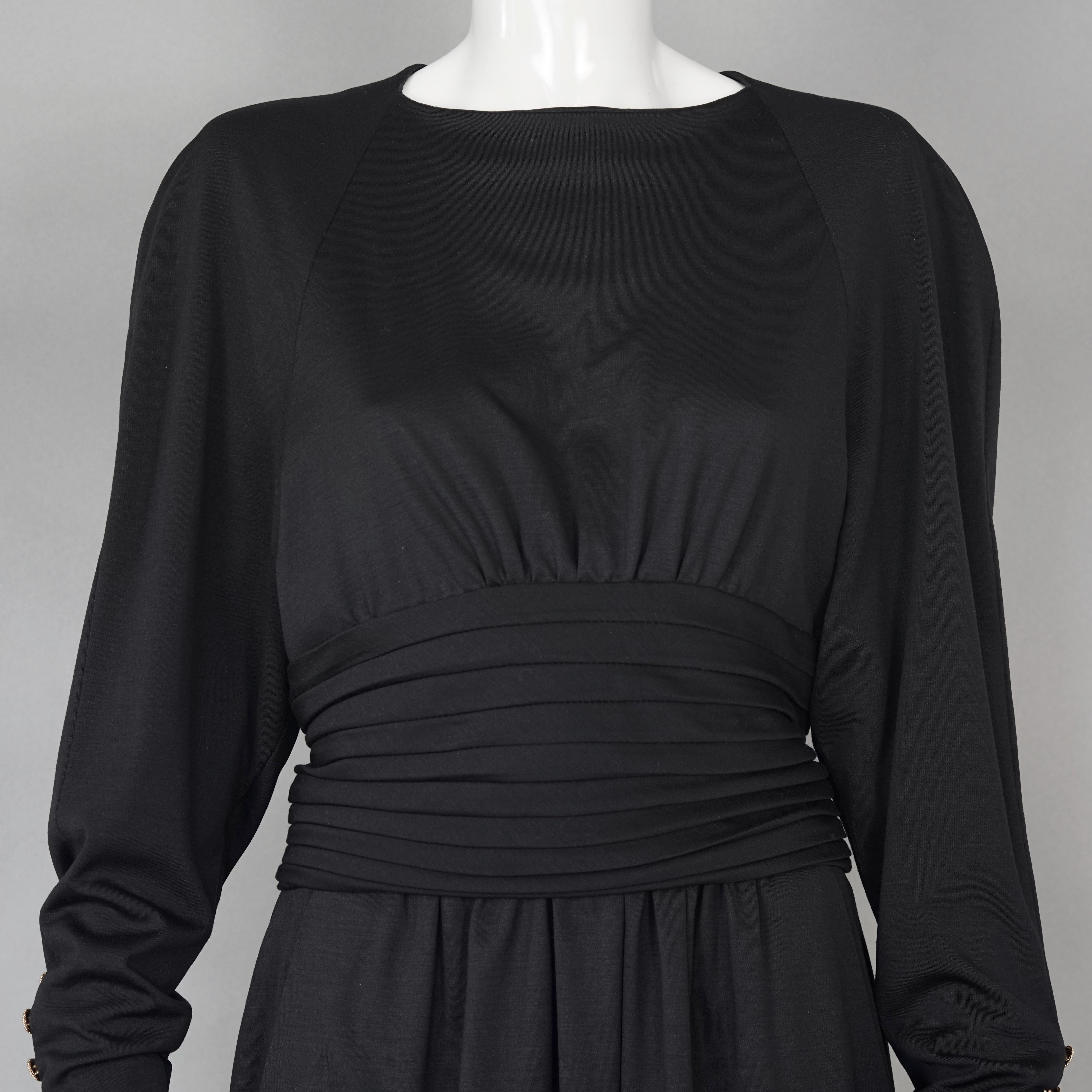 Vintage CHANEL BOUTIQUE Cummerbund Button Down Wool Silk Black Dress For Sale 3