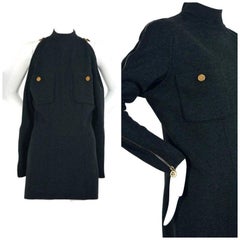 Vintage CHANEL BOUTIQUE Logo Zipper Convertible Wool Sweater Dress